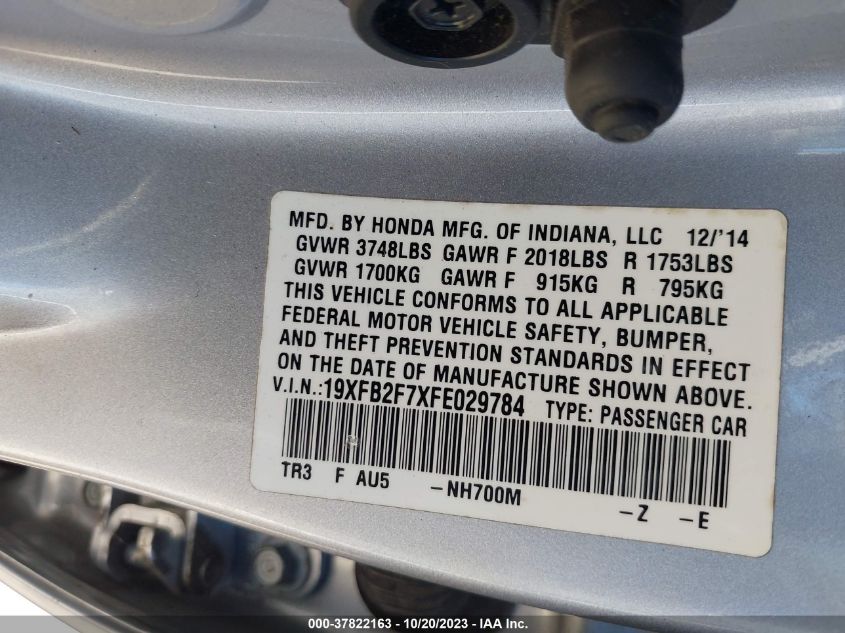 2015 HONDA CIVIC SE - 19XFB2F7XFE029784