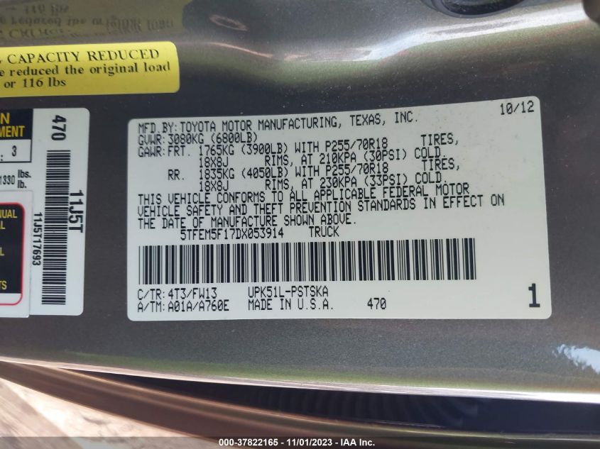 2013 TOYOTA TUNDRA GRADE 4.6L V8 - 5TFEM5F17DX053914