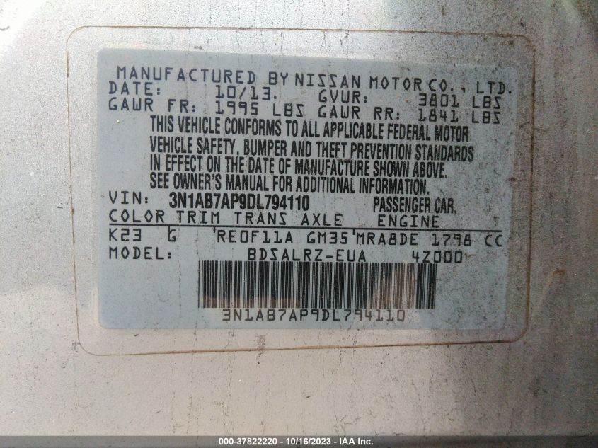 2013 NISSAN SENTRA SR - 3N1AB7AP9DL794110