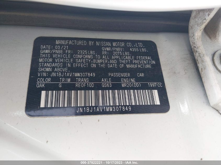 2021 NISSAN ROGUE SPORT S - JN1BJ1AV1MW307849
