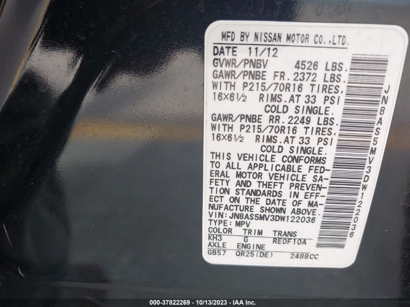 2013 NISSAN ROGUE S - JN8AS5MV3DW122036