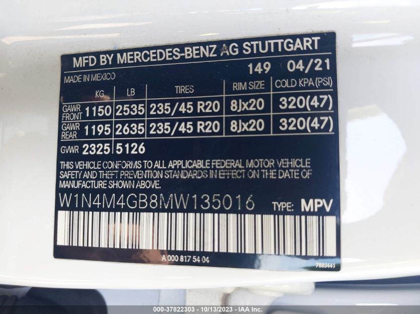 2021 MERCEDES-BENZ GLB GLB 250 W1N4M4GB8MW135016