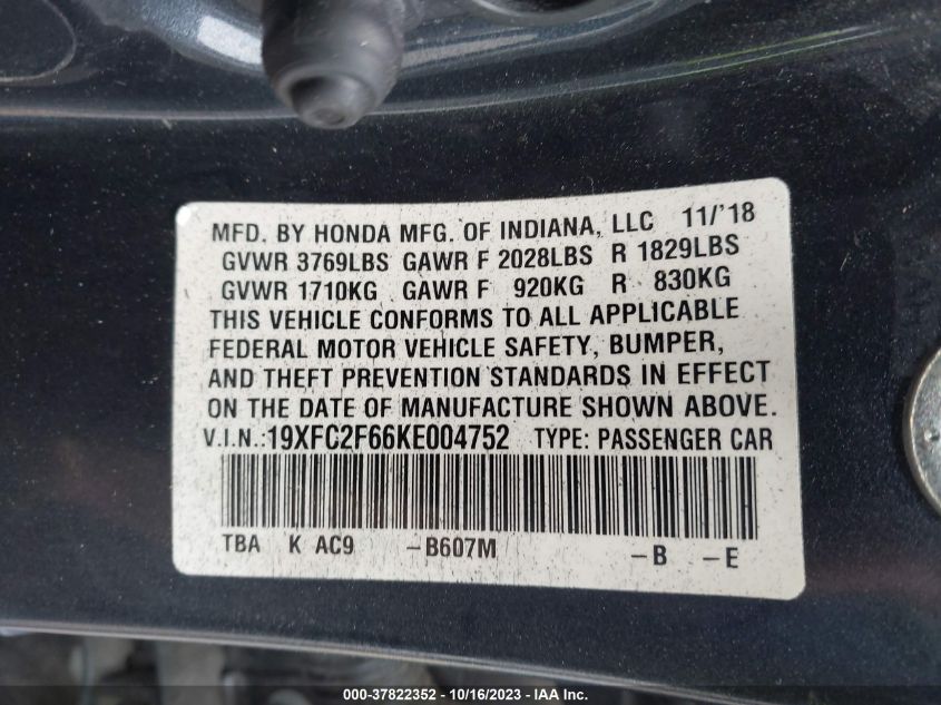 19XFC2F66KE004752 Honda Civic Sedan LX 9