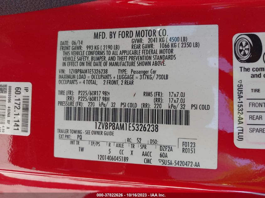 2014 FORD MUSTANG V6 - 1ZVBP8AM1E5326238
