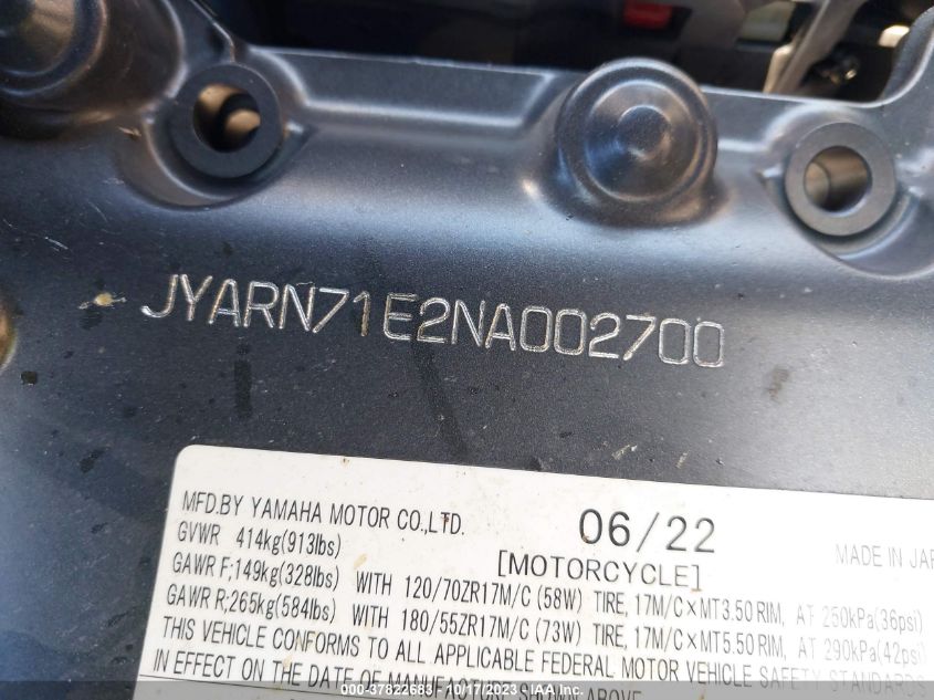 2022 YAMAHA MT09 JYARN71E2NA002700