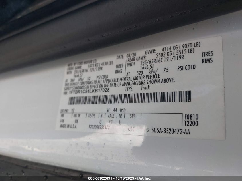 2020 FORD TRANSIT-250 CARGO VAN 1FTBR1C84LKB17028