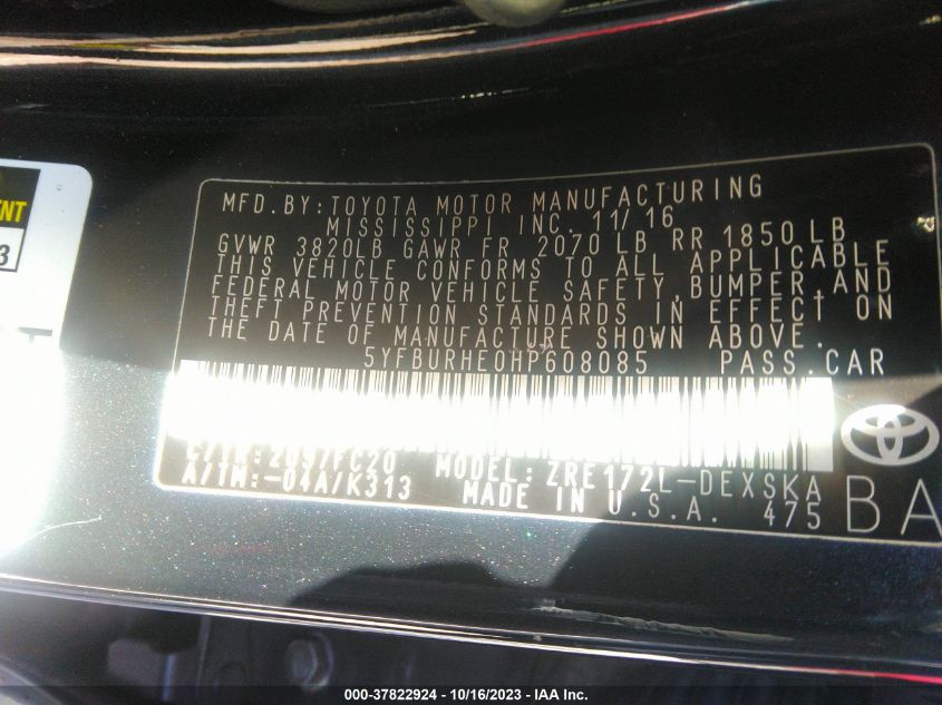 2017 TOYOTA COROLLA L/LE/XLE/SE - 5YFBURHE0HP608085