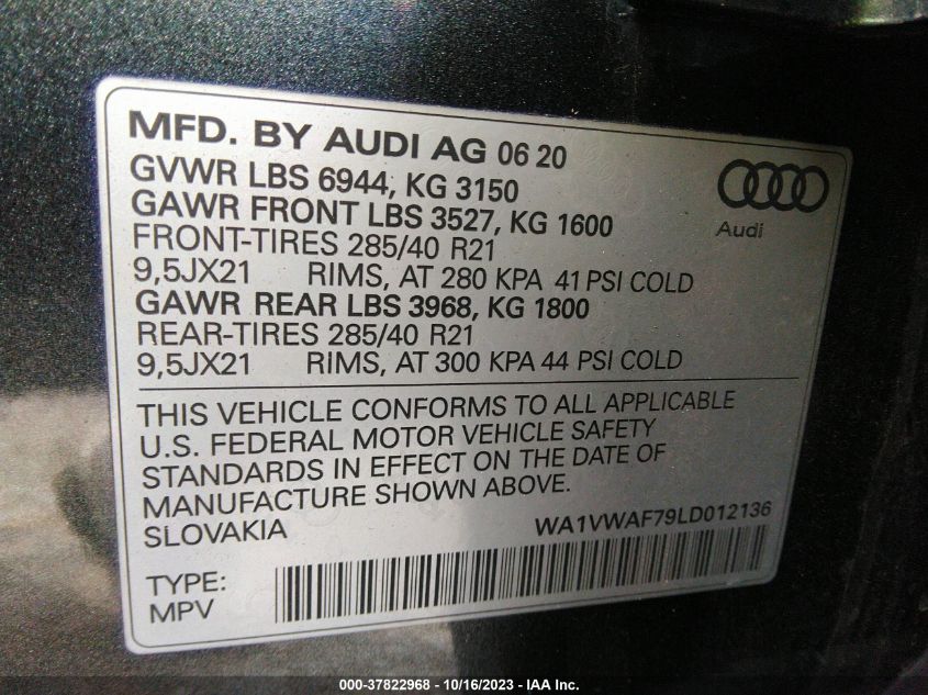 WA1VWAF79LD012136 Audi SQ7 PRESTIGE 9