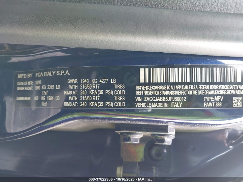 2018 JEEP RENEGADE LATITUDE - ZACCJABB5JPJ60012