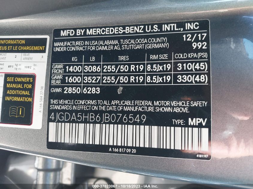 2018 MERCEDES-BENZ GLE GLE 350 4JGDA5HB6JB076549