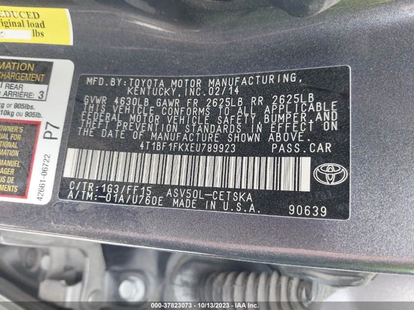 2014 TOYOTA CAMRY L/LE/XLE/SE/SE SPORT - 4T1BF1FKXEU789923