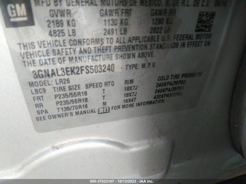 2015 CHEVROLET CAPTIVA SPORT FLEET LT - 3GNAL3EK2FS503240