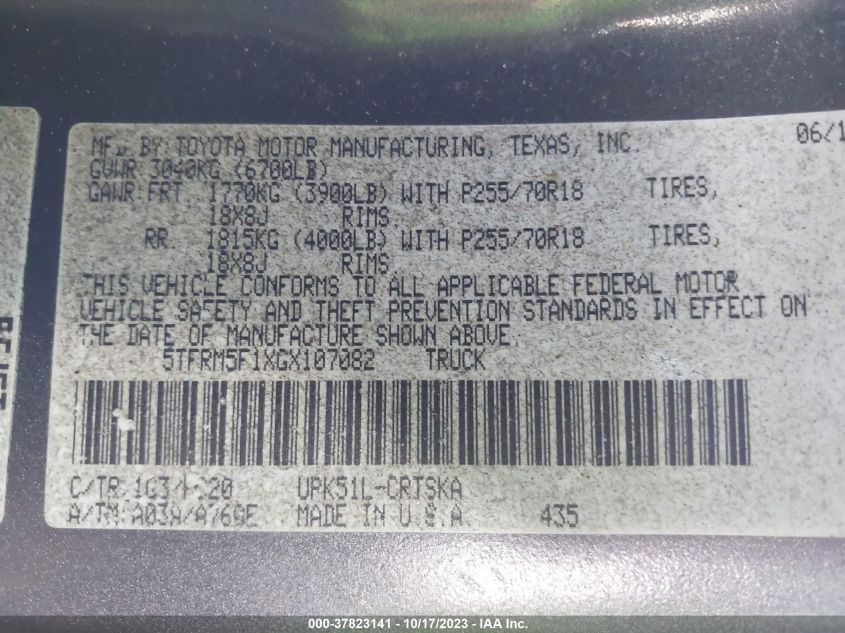 2016 TOYOTA TUNDRA 2WD TRUCK SR/SR5 - 5TFRM5F1XGX107082