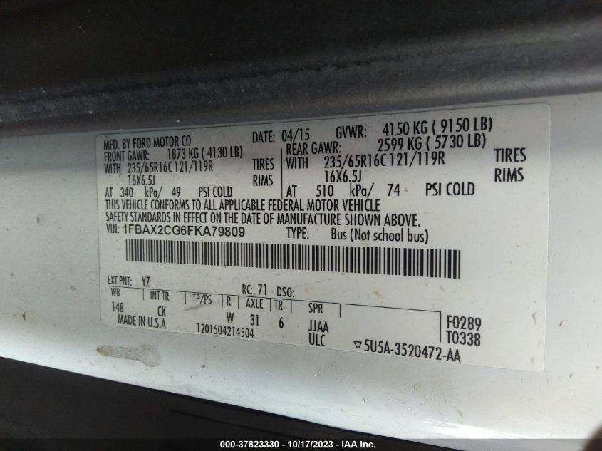 2015 FORD TRANSIT WAGON XL/XLT - 1FBAX2CG6FKA79809