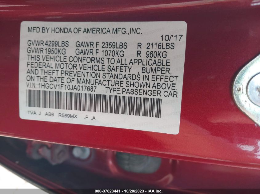 2018 HONDA ACCORD LX - 1HGCV1F10JA017687