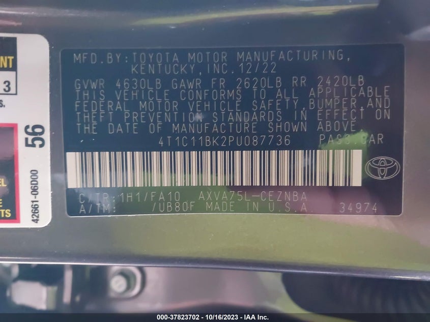 VIN 4T1C11BK2PU087736 2023 TOYOTA CAMRY LE