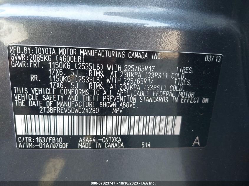 2013 TOYOTA RAV4 LE - 2T3BFREV5DW024280