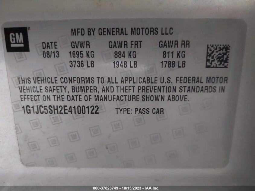 2014 CHEVROLET SONIC LT - 1G1JC5SH2E4100122