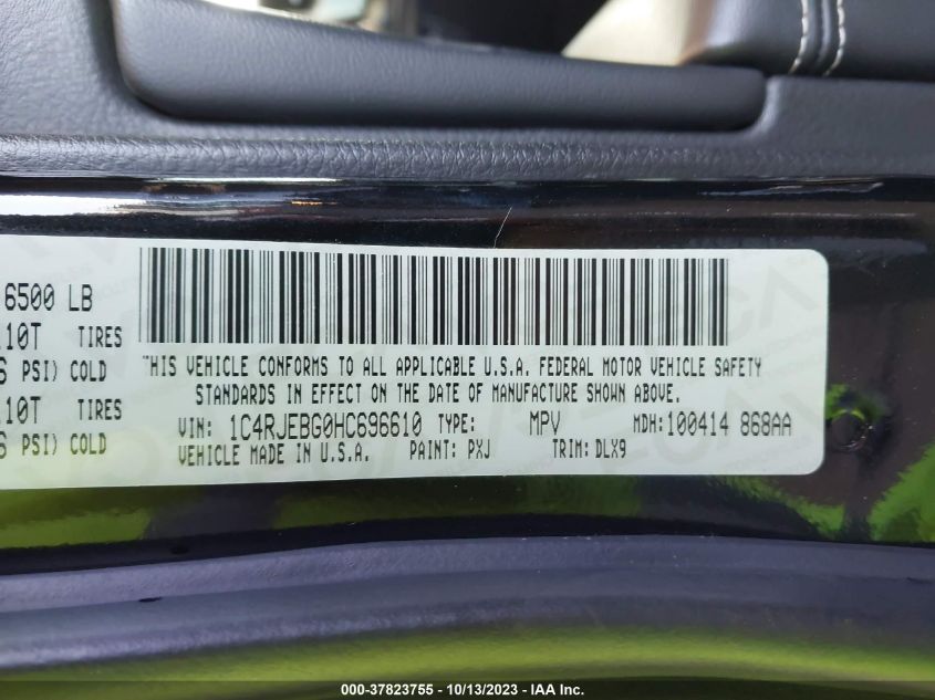 VIN 1C4RJEBG0HC696610 2017 JEEP GRAND CHEROKEE LIMITED