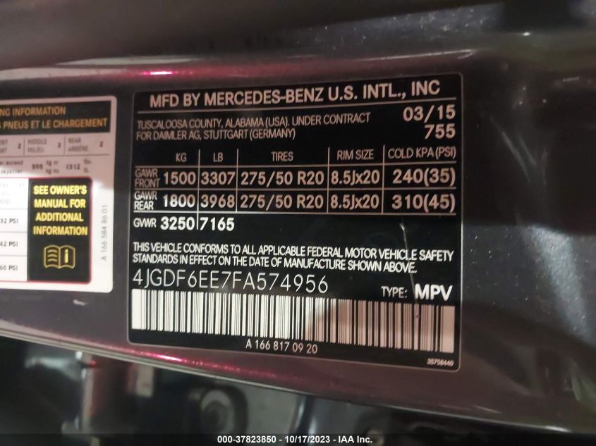2015 MERCEDES-BENZ GL 450 4JGDF6EE7FA574956