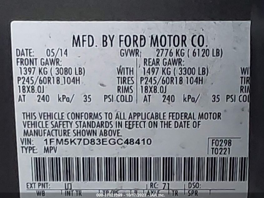 2014 FORD EXPLORER XLT - 1FM5K7D83EGC48410