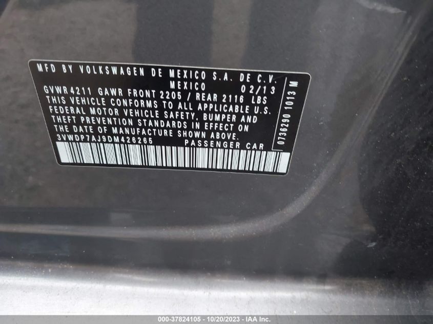 2013 VOLKSWAGEN JETTA SEDAN SE W/CONVENIENCE/SUNROOF 3VWDP7AJ9DM426265