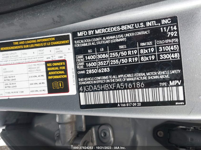 2015 MERCEDES-BENZ ML 350 4JGDA5HBXFA516186