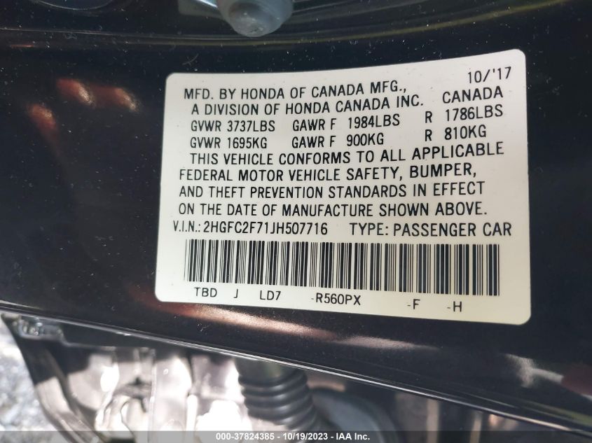 2018 HONDA CIVIC EX - 2HGFC2F71JH507716