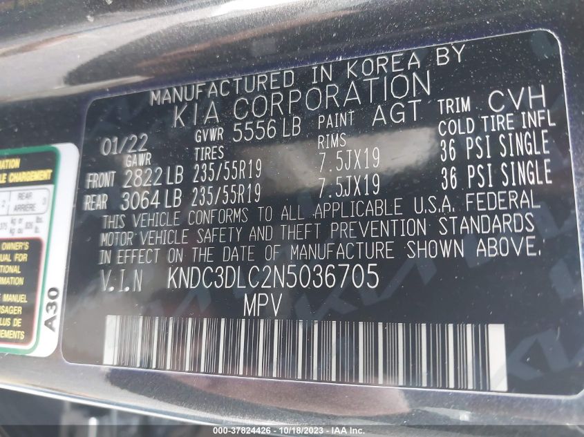2022 KIA EV6 WIND - KNDC3DLC2N5036705