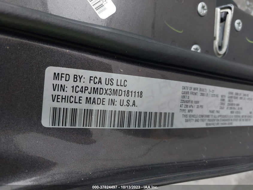VIN 1C4PJMDX3MD181118 2021 JEEP CHEROKEE LIMITED