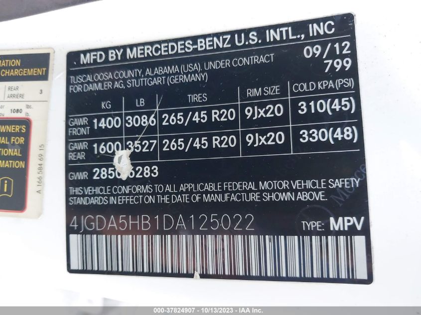 2013 MERCEDES-BENZ M-CLASS ML 350 4JGDA5HB1DA125022