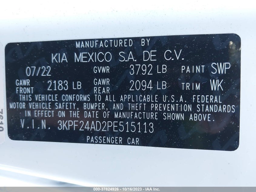 VIN 3KPF24AD2PE515113 2023 KIA FORTE LX/LXS