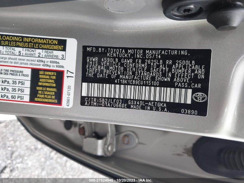 2014 TOYOTA AVALON LIMITED - 4T1BK1EB9EU115100
