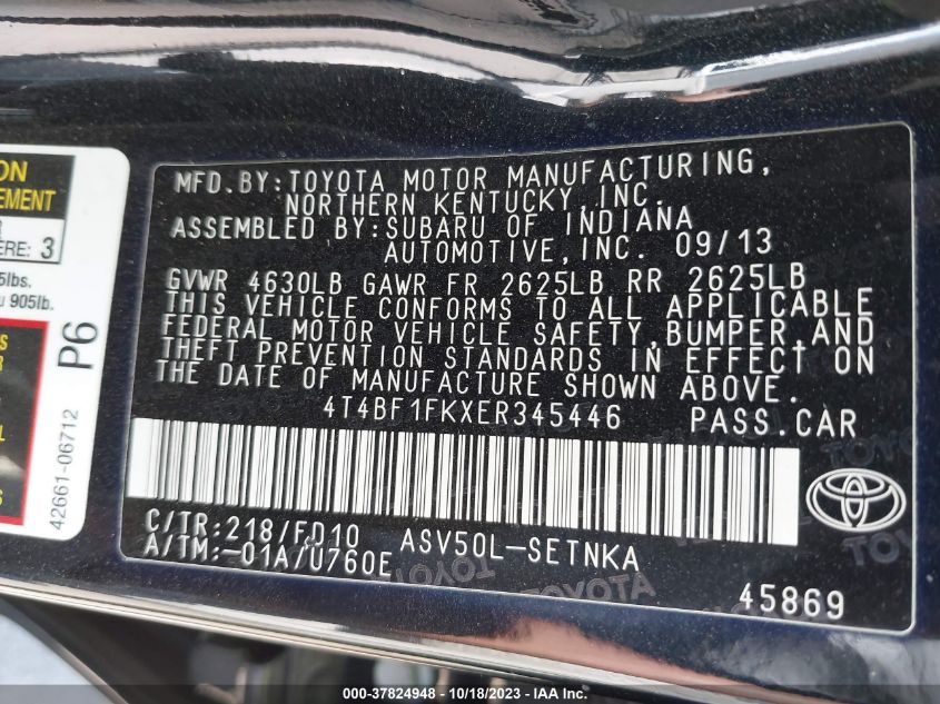 2014 TOYOTA CAMRY L/LE/XLE/SE/SE SPORT - 4T4BF1FKXER345446