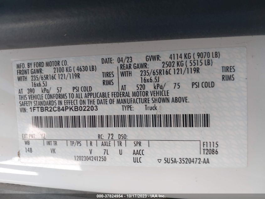 2023 FORD TRANSIT T-250 1FTBR2C84PKB02203