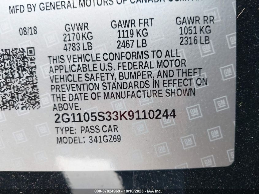 2019 CHEVROLET IMPALA PREMIER - 2G1105S33K9110244