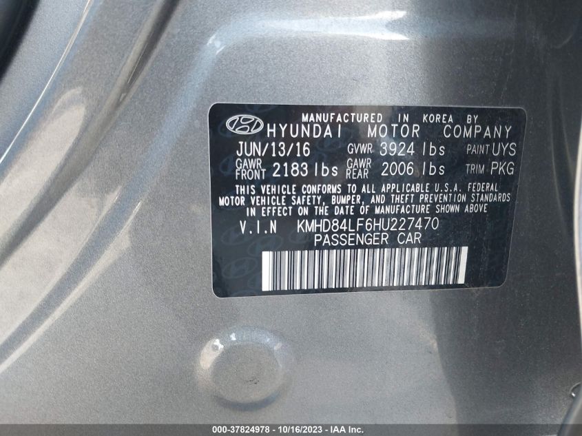 2017 HYUNDAI ELANTRA SE - KMHD84LF6HU227470