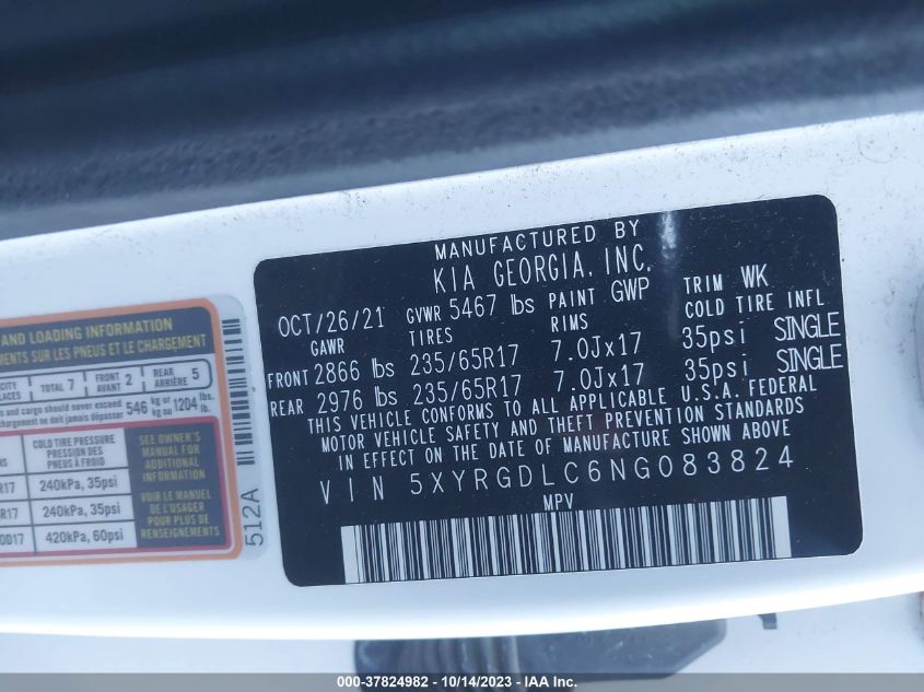 2022 KIA SORENTO LX - 5XYRGDLC6NG083824