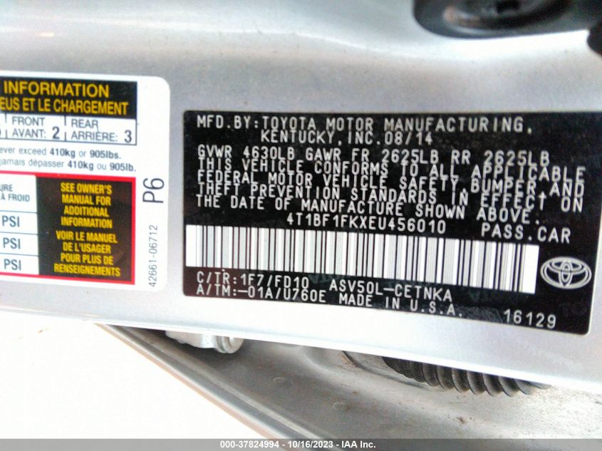 2014 TOYOTA CAMRY L/LE/XLE/SE/SE SPORT - 4T1BF1FKXEU456010
