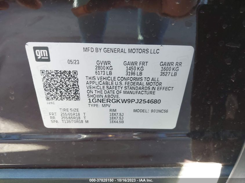 1GNERGKW9PJ254680 Chevrolet Traverse LT CLOTH 9