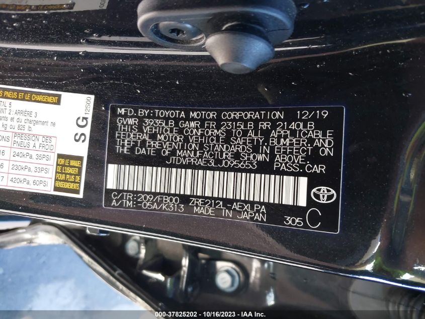 2020 TOYOTA COROLLA LE - JTDVPRAE3LJ095653