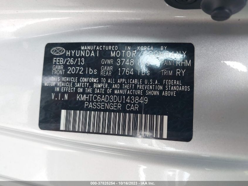 2013 HYUNDAI VELOSTER W/BLACK INT - KMHTC6AD3DU143849