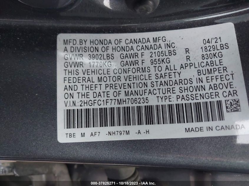 2HGFC1F77MH706235 Honda Civic Sedan EX-L 9