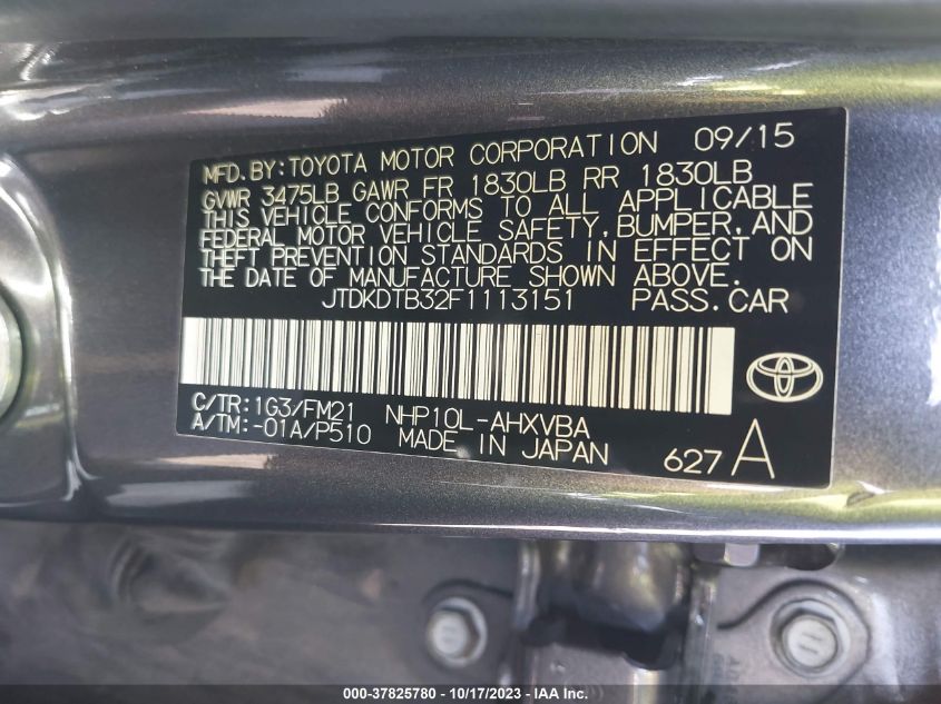 2015 TOYOTA PRIUS C ONE/TWO/THREE/FOUR - JTDKDTB32F1113151