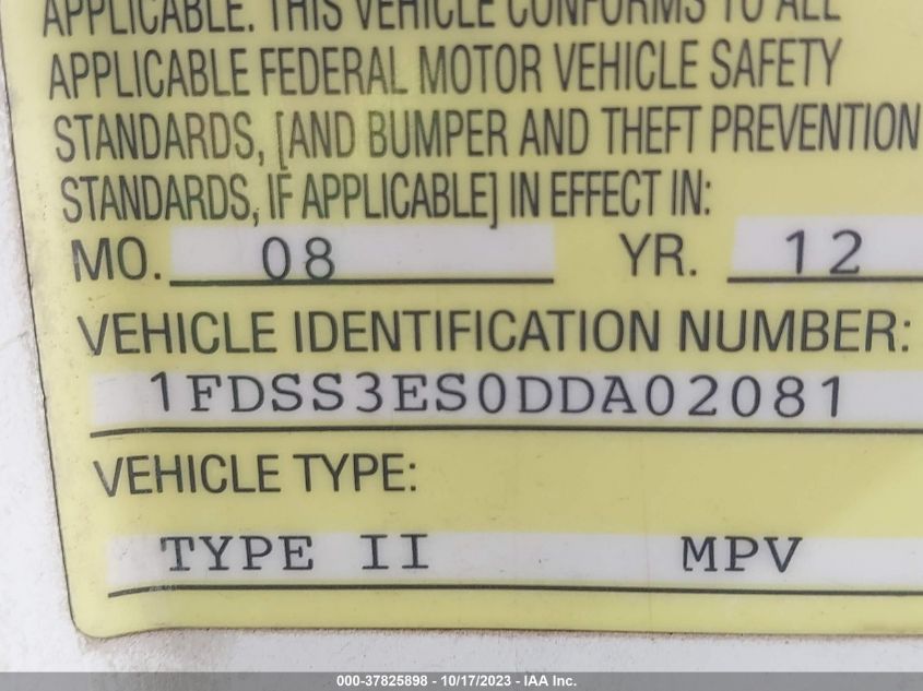 2013 FORD ECONOLINE CARGO VAN COMMERCIAL/RECREATIONAL 1FDSS3ES0DDA02081