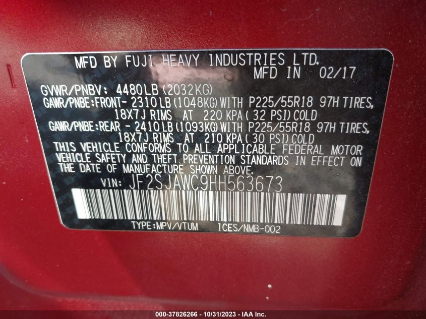 2017 SUBARU FORESTER 2.5I TOURING - JF2SJAWC9HH563673