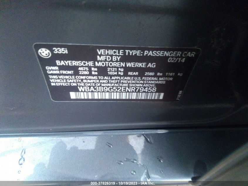 2014 BMW 335I XDRIVE WBA3B9G52ENR79458