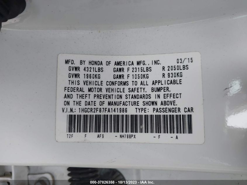 2015 HONDA ACCORD EX-L - 1HGCR2F87FA141986