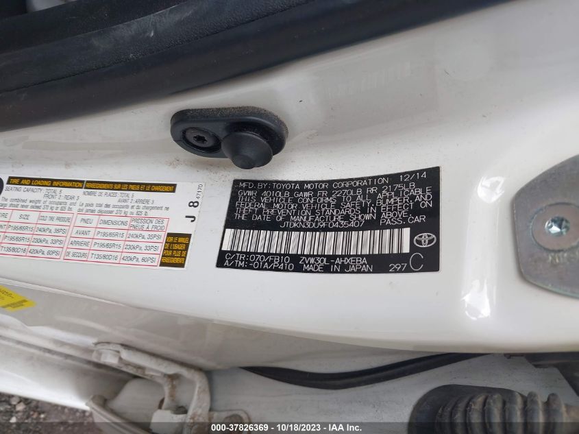 2015 TOYOTA PRIUS FOUR - JTDKN3DU9F0435407
