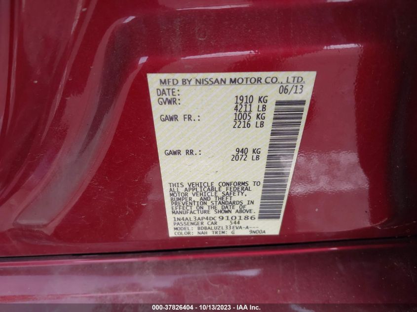 2013 NISSAN ALTIMA 2.5 SV - 1N4AL3AP4DC910186